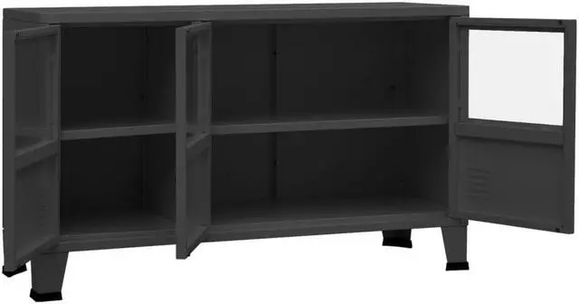 Alt view image 10 of 14 - vidaXL Industrial Sideboard Anthracite 41.3"x13.8"x24.4" Metal and Glass
