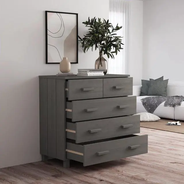 Alt view image 11 of 14 - vidaXL Sideboard HAMAR Light Gray 31.1"x15.7"x31.5" Solid Wood Pine