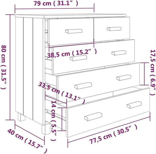Alt view image 13 of 14 - vidaXL Sideboard HAMAR Light Gray 31.1"x15.7"x31.5" Solid Wood Pine