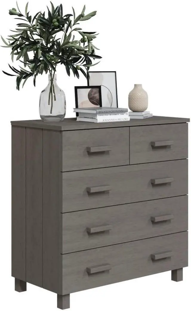 Alt view image 14 of 14 - vidaXL Sideboard HAMAR Light Gray 31.1"x15.7"x31.5" Solid Wood Pine
