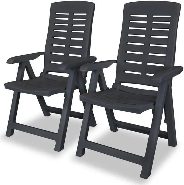Alt view image 10 of 14 - vidaXL Reclining Garden Chairs 2 pcs Plastic Anthracite