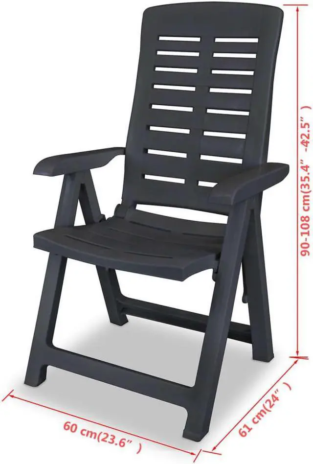 Alt view image 12 of 14 - vidaXL Reclining Garden Chairs 2 pcs Plastic Anthracite