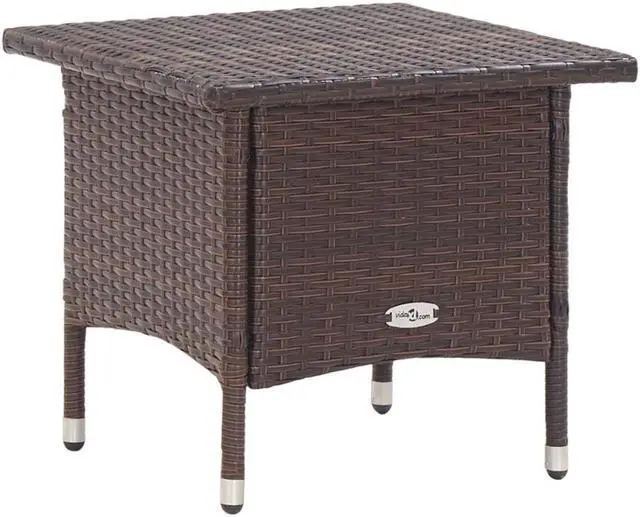Alt view image 8 of 9 - vidaXL Tea Table Brown 19.7"x19.7"x18.5" Poly Rattan