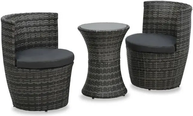 Alt view image 7 of 12 - vidaXL 3 Piece Bistro Set with Cushions Poly Rattan Gray