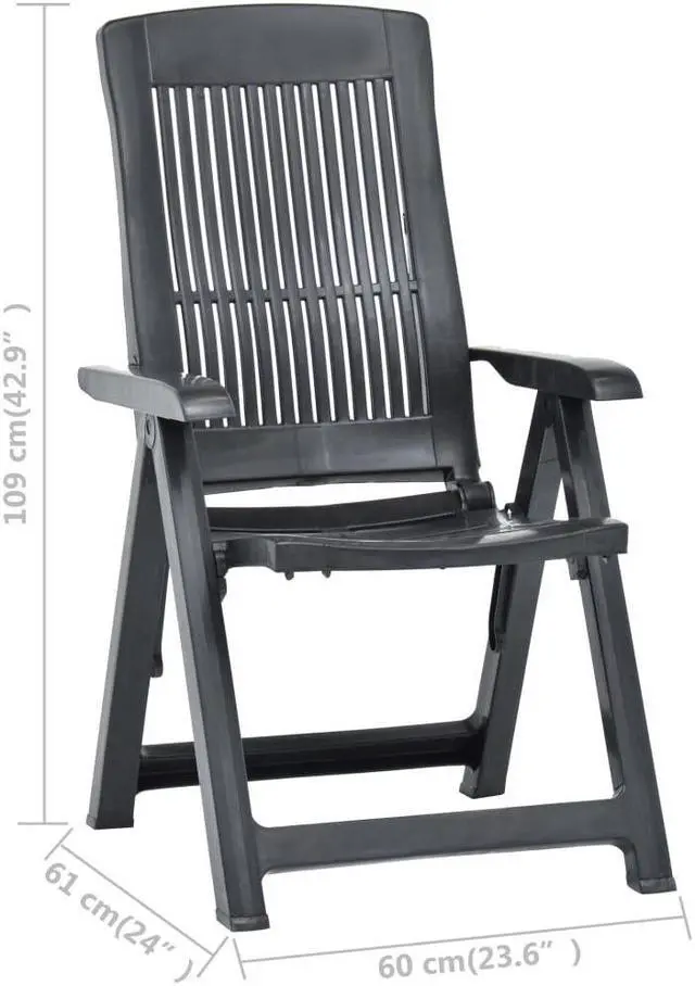 Alt view image 14 of 17 - vidaXL Garden Reclining Chairs 2 pcs Plastic Anthracite