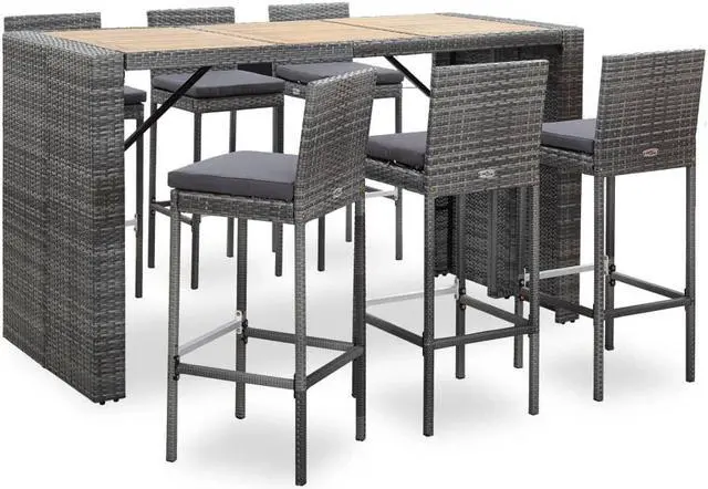 Main image of vidaXL Patio Bar Set 7 Piece Patio Bar Table and Chairs Dining Set Poly Rattan