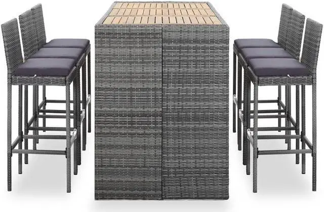 Alt view image 2 of 6 - vidaXL Patio Bar Set 7 Piece Patio Bar Table and Chairs Dining Set Poly Rattan