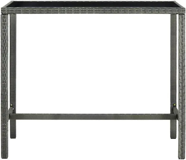 Alt view image 12 of 14 - vidaXL Patio Bar Table Gray 51.2"x23.6"x43.3" Poly Rattan and Glass