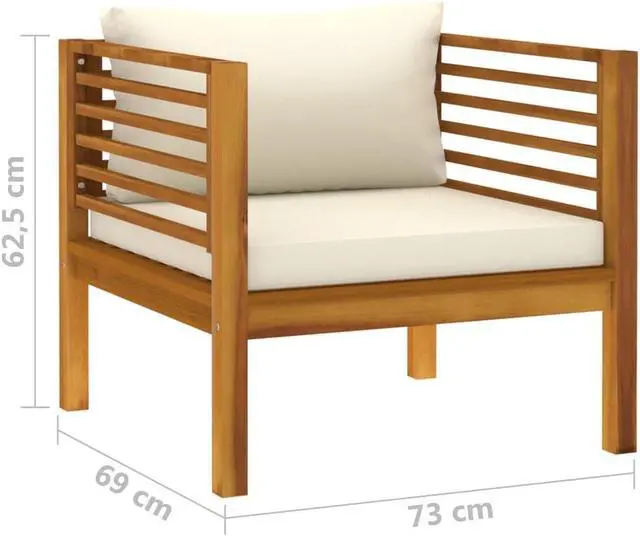 Alt view image 4 of 7 - vidaXL Patio Chair with Cream White Cushions Solid Acacia Wood