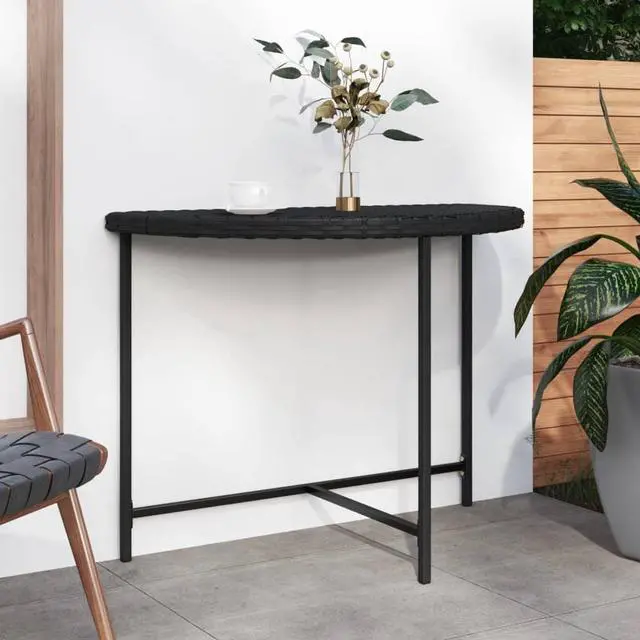 Alt view image 9 of 15 - vidaXL Patio Table Black 39.4"x19.7"x29.5" Poly Rattan