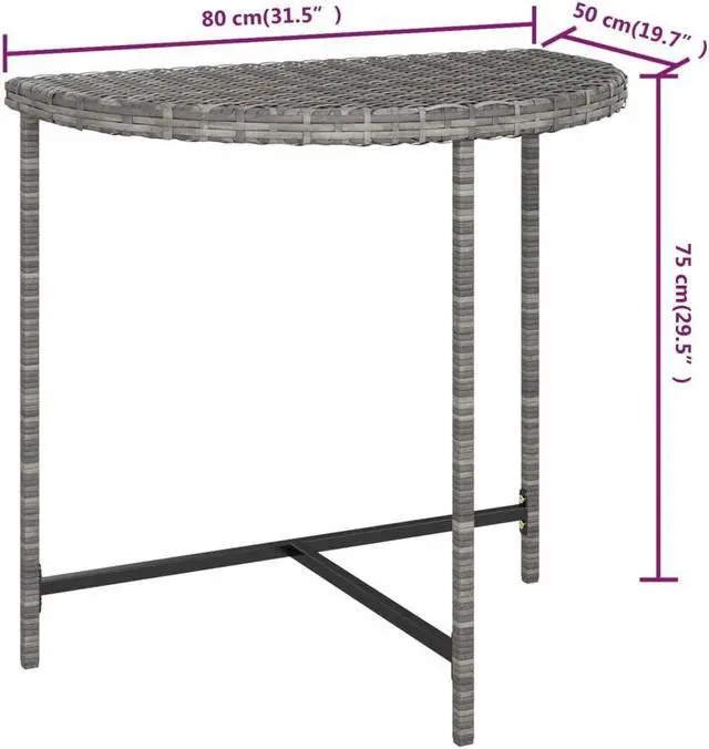 Alt view image 17 of 17 - vidaXL Patio Table Gray 31.5"x19.7"x29.5" Poly Rattan