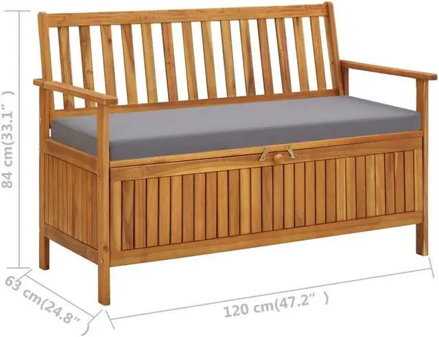 Alt view image 11 of 14 - vidaXL Garden Storage Bench 47.2" Solid Acacia Wood
