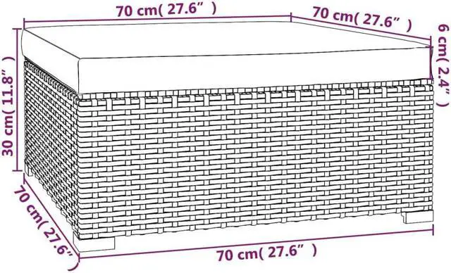 Alt view image 11 of 11 - vidaXL Patio Footrest with Cushion Black 27.6"x27.6"x11.8" Poly Rattan