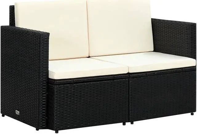 Alt view image 10 of 17 - vidaXL 2 Seater Sofa Couch with Cushions Patio Wicker Love Seat PE Rattan Black