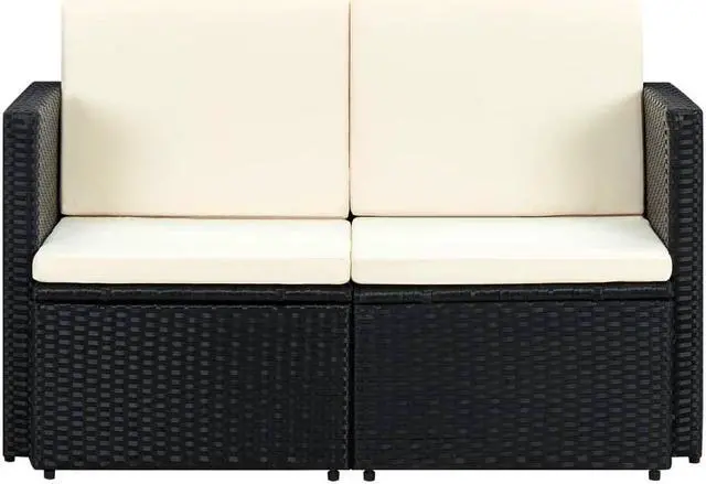 Alt view image 11 of 17 - vidaXL 2 Seater Sofa Couch with Cushions Patio Wicker Love Seat PE Rattan Black