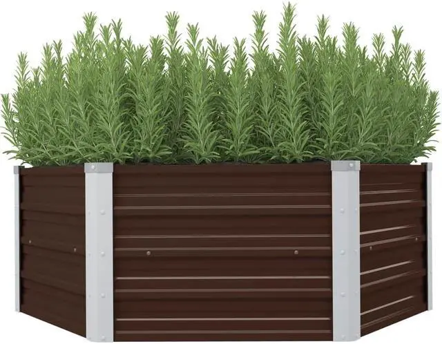 Alt view image 13 of 13 - vidaXL Raised Garden Bed Brown Galvanized Steel Planter Flower Box Outdoor