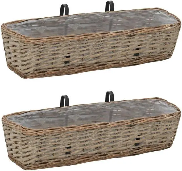 Alt view image 11 of 11 - vidaXL Railing Planters Balcony Planters with PE Lining 2 Pcs Wicker Brown