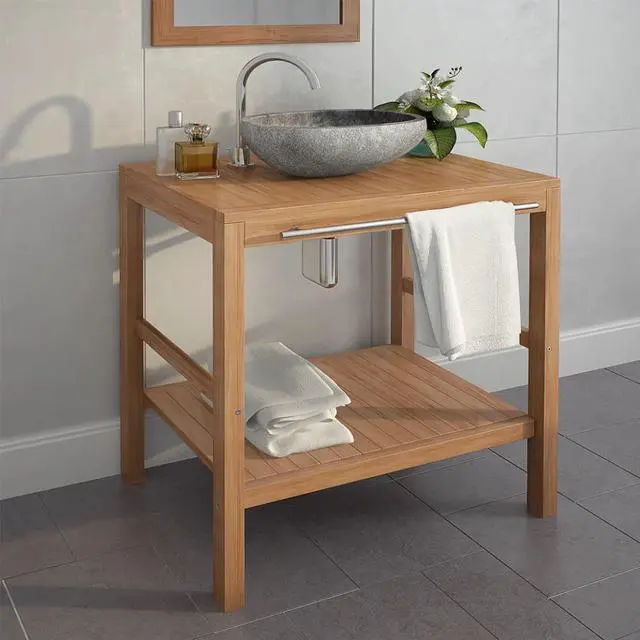 Alt view image 4 of 9 - vidaXL Bathroom Vanity Cabinet Solid Teak 29.1"x17.7"x29.5"