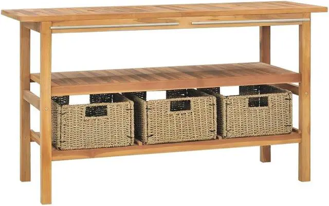 Alt view image 9 of 13 - vidaXL Bathroom Vanity Cabinet with 3 Baskets Solid Wood Teak 52"x17.7"x29.5"