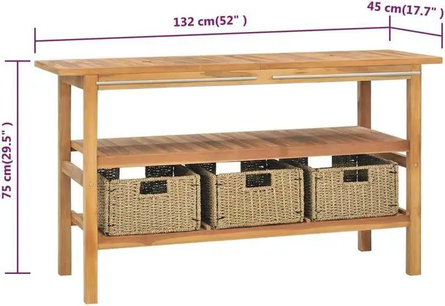 Alt view image 11 of 13 - vidaXL Bathroom Vanity Cabinet with 3 Baskets Solid Wood Teak 52"x17.7"x29.5"