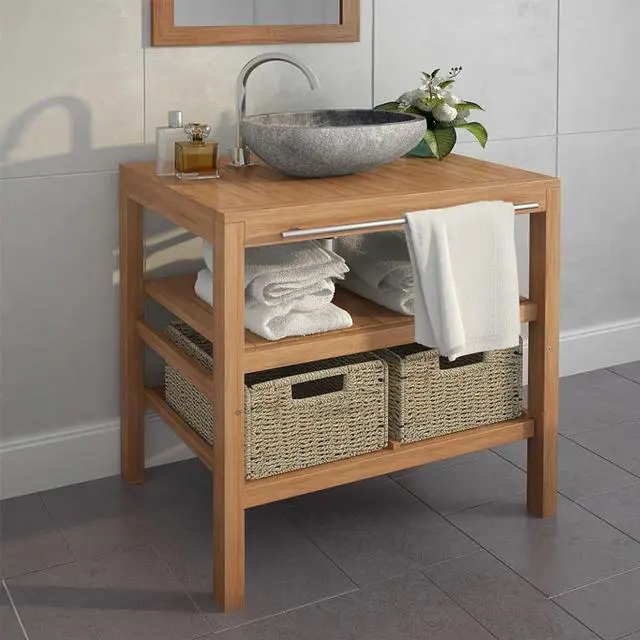 Alt view image 5 of 10 - vidaXL Bathroom Vanity Cabinet with 2 Baskets Solid Teak 29.1" x 17.7" x 29.5"
