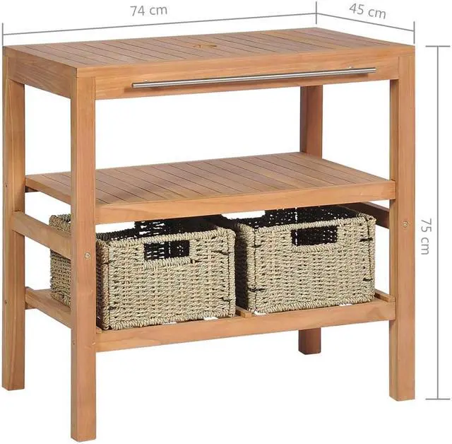 Alt view image 8 of 10 - vidaXL Bathroom Vanity Cabinet with 2 Baskets Solid Teak 29.1" x 17.7" x 29.5"