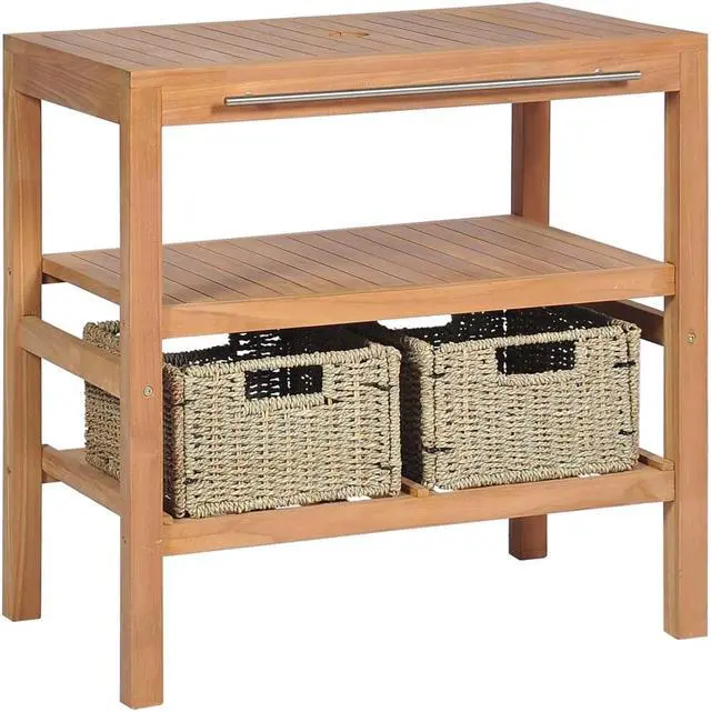 Alt view image 6 of 10 - vidaXL Bathroom Vanity Cabinet with 2 Baskets Solid Teak 29.1" x 17.7" x 29.5"