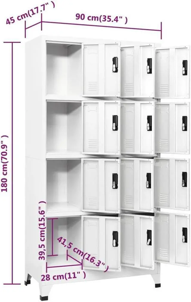 Alt view image 3 of 6 - vidaXL Locker Cabinet Home Office Storage Cabinet File Cabinet White Steel
