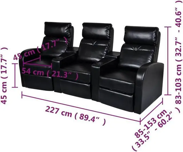Alt view image 3 of 5 - vidaXL Sofa 3 Seat Recliner Sofa with Adjustable Backrest Black Faux Leather