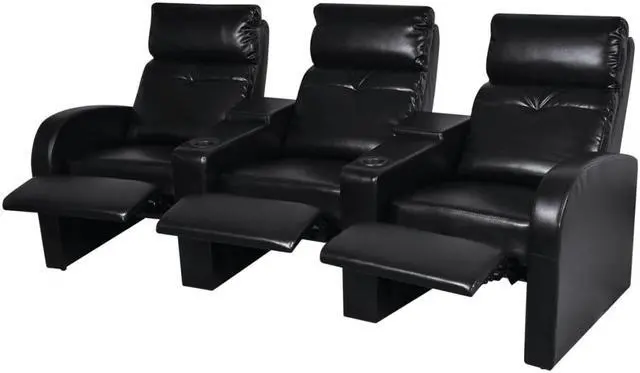 Alt view image 2 of 5 - vidaXL Sofa 3 Seat Recliner Sofa with Adjustable Backrest Black Faux Leather