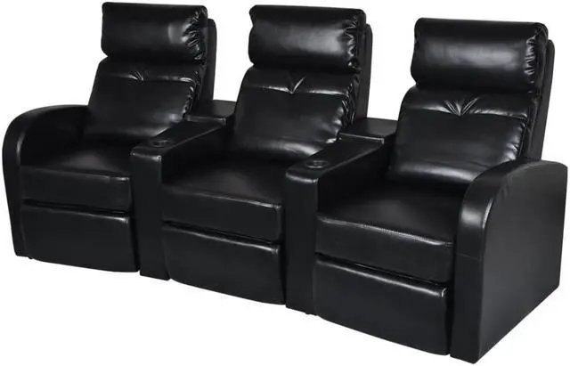 Main image of vidaXL Sofa 3 Seat Recliner Sofa with Adjustable Backrest Black Faux Leather