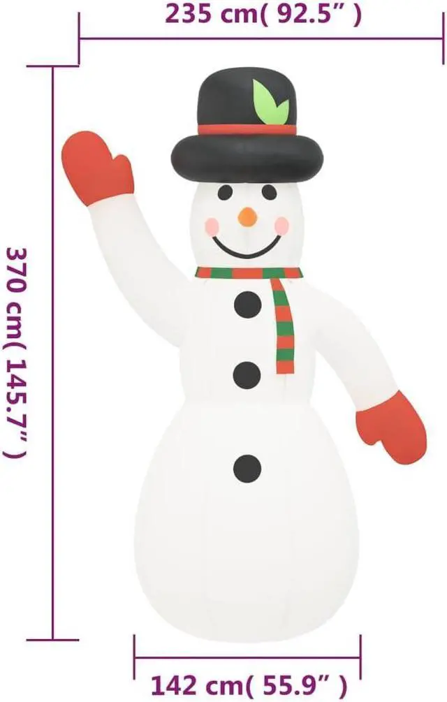 Alt view image 10 of 12 - vidaXL Christmas Inflatable Snowman with LEDs 145.7"