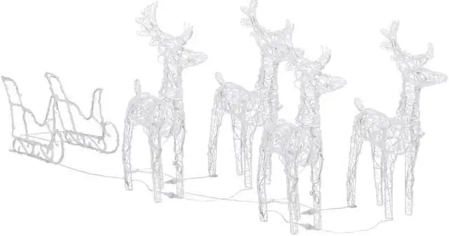 Alt view image 4 of 15 - vidaXL Reindeers & Sleigh Christmas Decoration 110.2"x11"x21.7" Acrylic