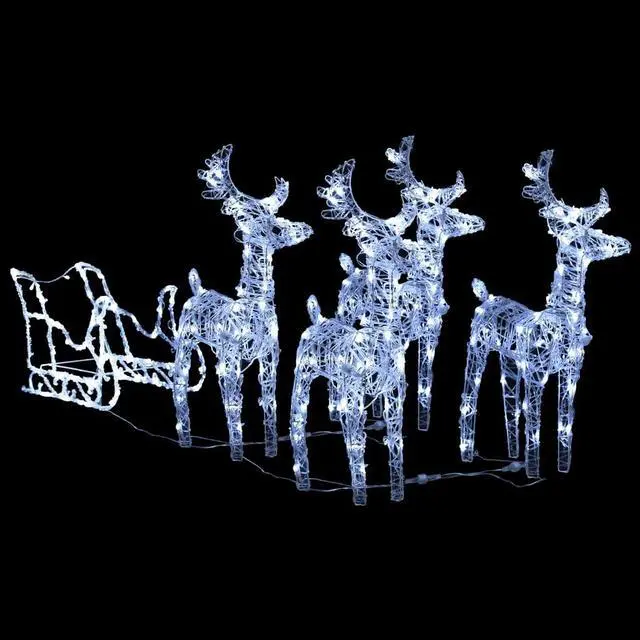 Alt view image 5 of 15 - vidaXL Reindeers & Sleigh Christmas Decoration 110.2"x11"x21.7" Acrylic