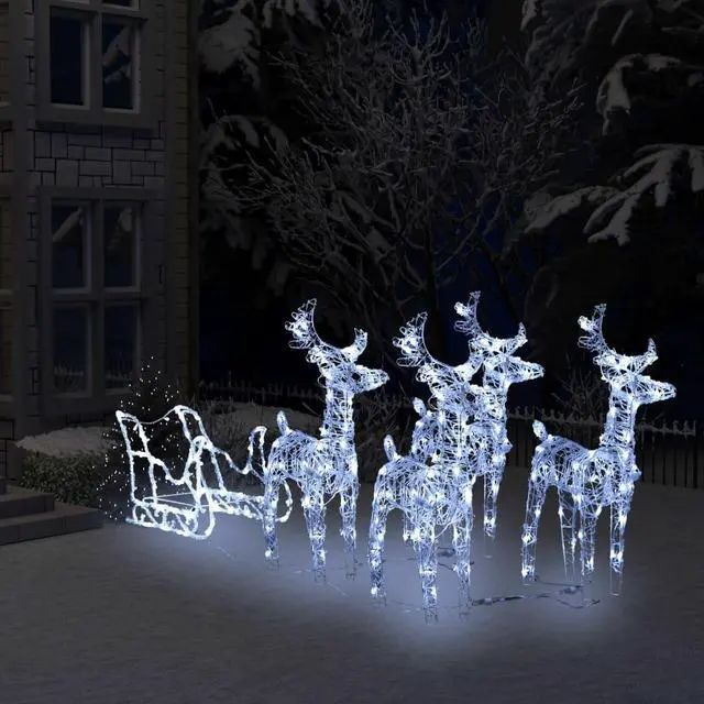 Alt view image 3 of 15 - vidaXL Reindeers & Sleigh Christmas Decoration 110.2"x11"x21.7" Acrylic
