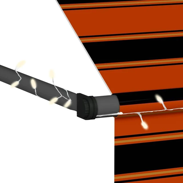 Alt view image 7 of 16 - vidaXL Manual Retractable Awning with LED 137.8" Orange and Brown