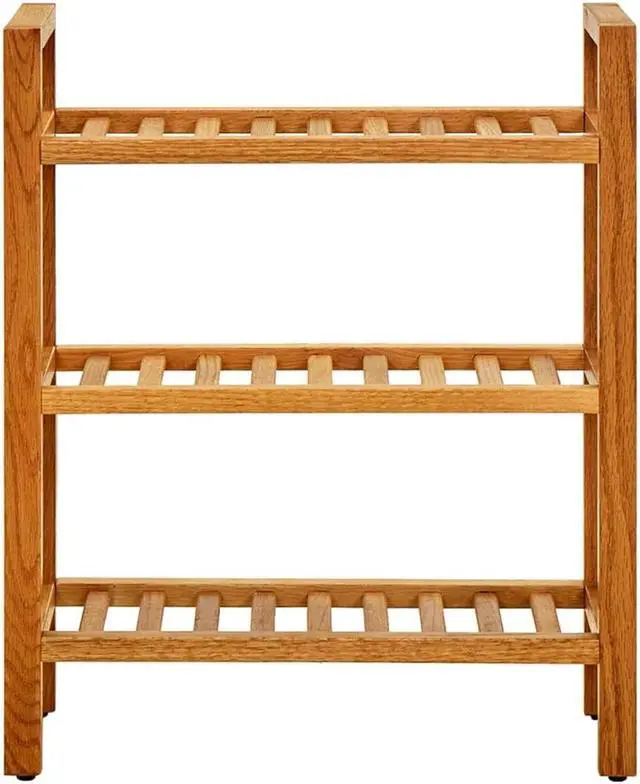 Alt view image 9 of 11 - vidaXL Shoe Rack with 3 Shelves 19.6"x10.6"x23.6" Solid Oak Wood