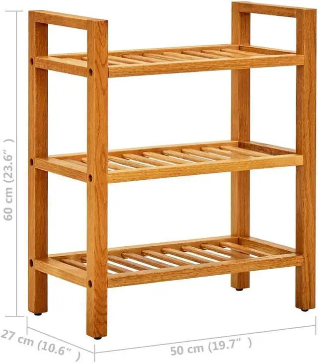 Alt view image 11 of 11 - vidaXL Shoe Rack with 3 Shelves 19.6"x10.6"x23.6" Solid Oak Wood
