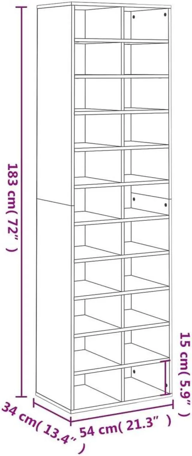 Alt view image 10 of 10 - vidaXL Shoe Cabinet Black 21.2"x13.3"x72" Chipboard