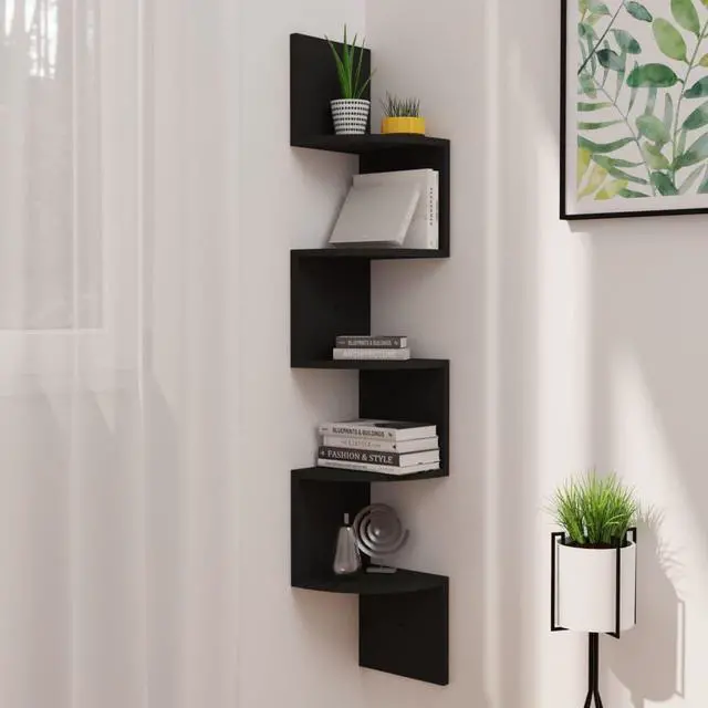 Alt view image 12 of 17 - vidaXL Wall Corner Shelf Black 7.5"x7.5"x48.4" Engineered Wood