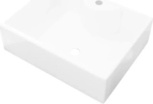 Alt view image 9 of 12 - vidaXL Ceramic Bathroom Sink Basin with Faucet Hole White Square