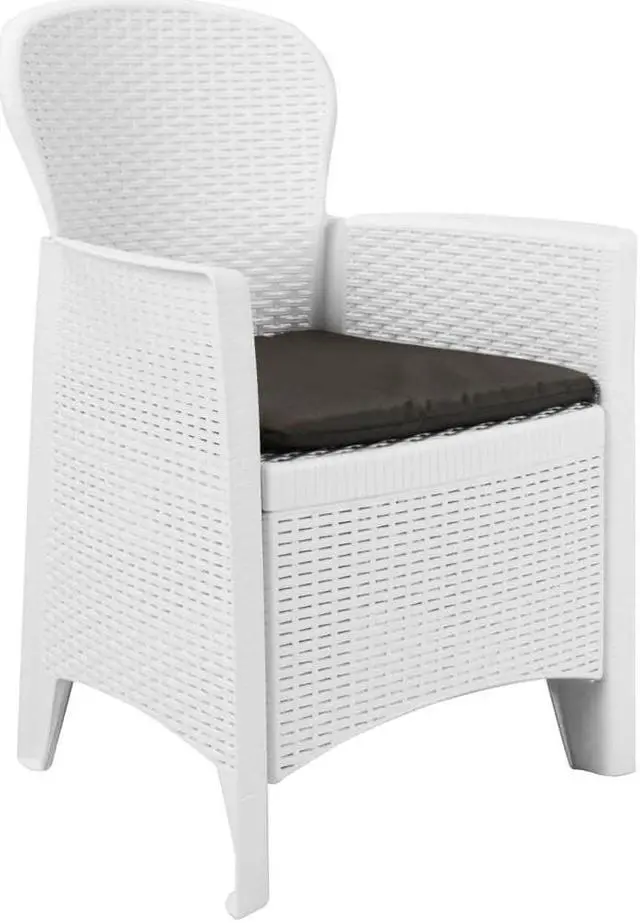 Alt view image 2 of 7 - vidaXL 7 Piece Patio Dining Set Plastic White Rattan Look Garden Furniture