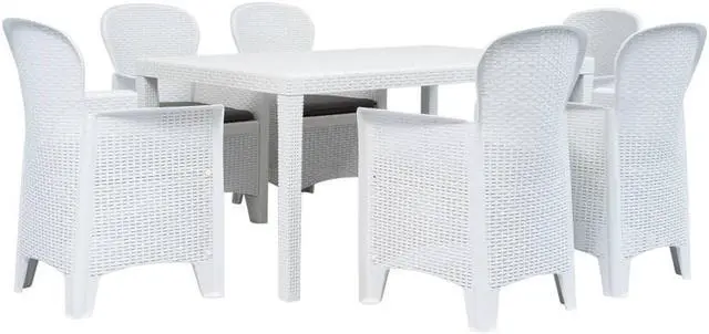 Main image of vidaXL 7 Piece Patio Dining Set Plastic White Rattan Look Garden Furniture