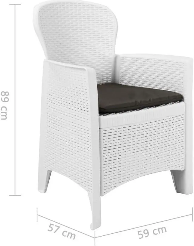 Alt view image 3 of 7 - vidaXL 7 Piece Patio Dining Set Plastic White Rattan Look Garden Furniture