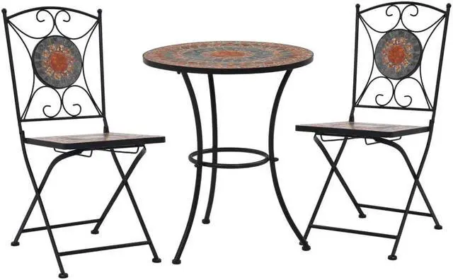 Main image of vidaXL 3 Piece Mosaic Bistro Set Ceramic Tile Orange/Gray Balcony Table Set