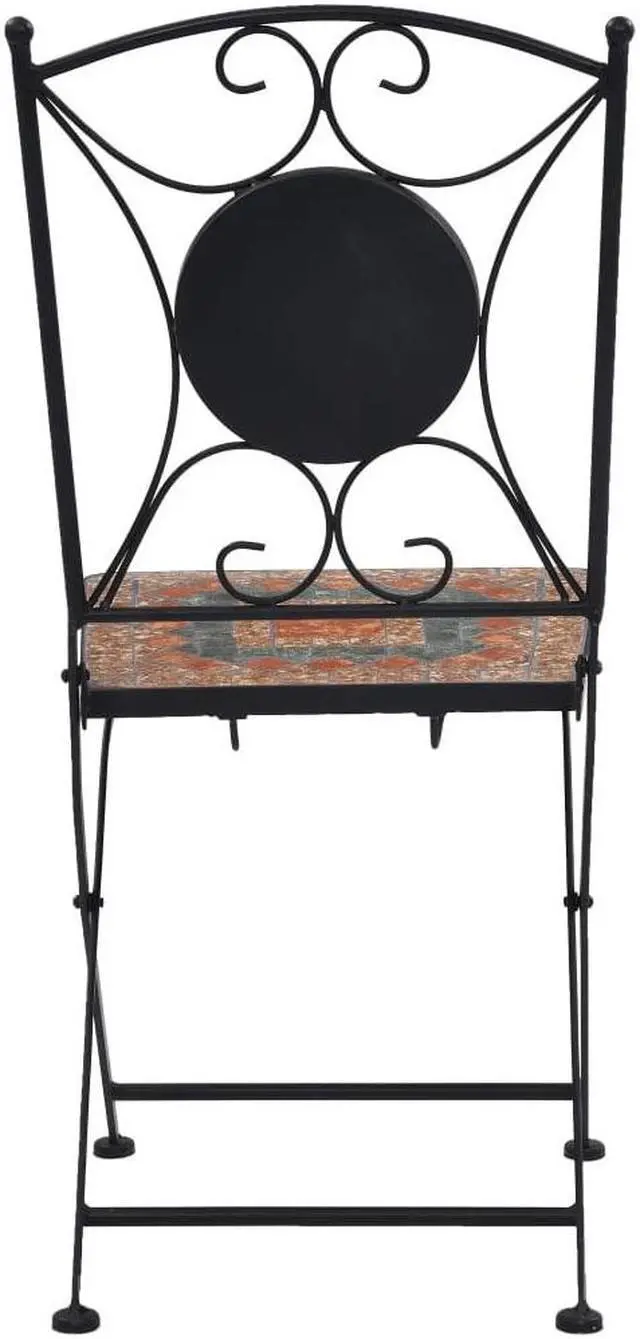 Alt view image 4 of 7 - vidaXL 3 Piece Mosaic Bistro Set Ceramic Tile Orange/Gray Balcony Table Set