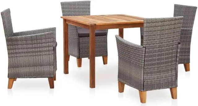 Main image of vidaXL Patio Dining Set 5 Piece Outdoor Table and Chairs Wood and Rattan Gray