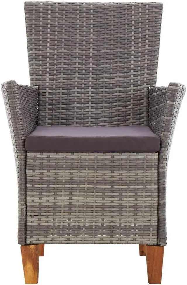 Alt view image 6 of 6 - vidaXL Patio Dining Set 5 Piece Outdoor Table and Chairs Wood and Rattan Gray