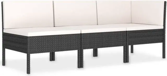 Alt view image 10 of 12 - vidaXL 3 Piece Garden Lounge Set with Cushions Poly Rattan Black