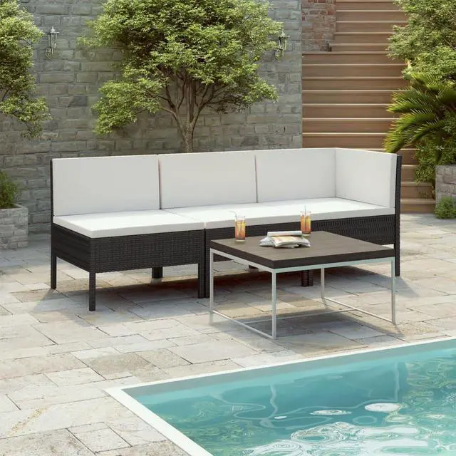 Alt view image 9 of 12 - vidaXL 3 Piece Garden Lounge Set with Cushions Poly Rattan Black